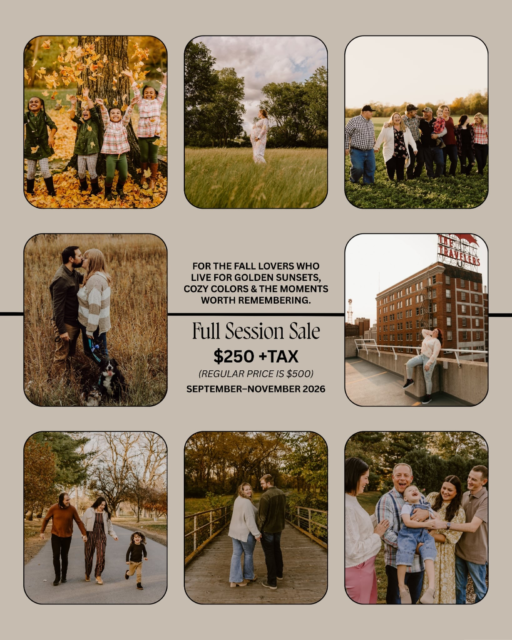 🍂 FALL FULL SESSION SALE 🤎

If you’ve been waiting for a sign to finally get those photos on the calendar… here it is. ✨

I’m opening up select dates in September, October + November at a special seasonal price:

✨ FULL SESSIONS - $250 + TAX ✨
Regularly $500

That’s a full session for the price of a mini. 🙌

Family photos. Couples. Seniors. Maternity. Branding. Just-because-you-want-some-really-good-photos sessions.

Whatever you’ve been putting off - let’s get it on the calendar. 🫶

And honestly? Fall is one of my favorite times to shoot. Golden sunsets, cooler evenings, changing leaves, cozy colors… it’s the perfect time for photos. 🍁

📅 HOW BOOKING WORKS

I’ve made this super easy - no back-and-forth messages trying to find a date!

When you click the booking link, you’ll see my calendar. Be sure to click/scroll through September, October AND November to see all of the available dates.

👉 The grey circles on the calendar are the dates available for this sale.

Simply choose the available date and time that works best for you and complete the booking. Once you’re booked, you’ll choose your session location! 🤎

That means you get to pick the date and time that works for you first, then we’ll take care of the location afterward.

These are the ONLY dates and times available for the Fall Full Session Sale. They are limited around my existing wedding and photography schedule, so once these promotional spots are booked, they’re gone!

🍂 A FEW THINGS TO KNOW:

📅 Sessions must take place September–November 2026
✨ Full sessions only - this is not a mini
📍 You’ll choose your session location after booking
📍 Available dates are limited around my existing schedule
💰 $250 + tax - regularly $500
🚫 Boudoir sessions are not included
📅 Only the dates/times shown on the booking calendar are available for this promotion

So if you’ve been thinking, “I really need to get pictures done this year…”

This is your sign. 🤎🍂

👇 BOOK YOUR FALL SESSION 👇

https://storytellercollectivephotoco.sproutstudio.com/book/fallsessionsale